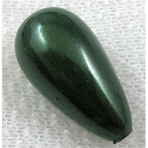 Miracle Beads, plastic, teardrop, deep-green, 12x23mm, hole:1.8mm, approx 300pcs [PS13A9064C09]