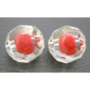 transparent Acrylic Beads, faceted round, red, 14mm diameter, 330beads per bag [PS14C9738]