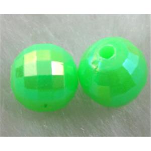Resin Beads, faceted round, green AB-Color, 6mm dia, approx 9000pcs [PS26P9351C02]