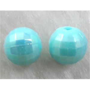 Resin Beads, faceted round, aqua AB-Color, 8mm dia, approx 3800pcs [PS26P9350C11]