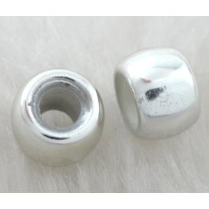 silver plated barrel Plastic beads, 9mm dia, hole:3.5mm, approx 1400pcs [PS27A9014SP]