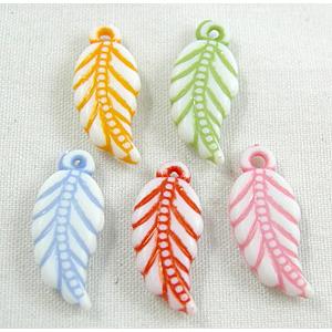 Colorful Plastic Leaf Pendant Beads, 7x17.5mm, approx 2480pcs [PSA018]