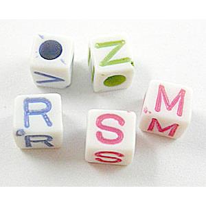Colorful Plastic Cube Letter Pendant Beads, 7x7x7mm, approx 2100pcs  [PSA021]