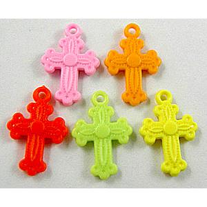 Colorful Plastic Crosses Pendant Beads, 13.5x20mm, approx 1800pcs [PSA025]