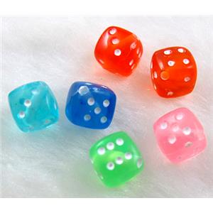 Colorful Plastic Dice Bead, cube, mixed color, corner-drilled, 8.5x8.5mm, 1000pcs [PSA036]