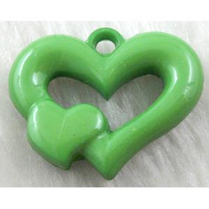 Resin Heart Pendant Green, 35x28mm, approx 300pcs [PSA046C01]