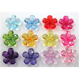 Acrylic beads flower, transparent, faceted, mixed color, 22mm dia,approx 860pcs [PSAC02]