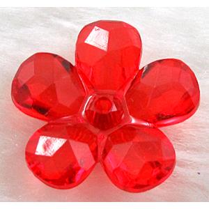 Acrylic flower beads, transparent, faceted, red, 22mm dia,approx 860pcs [PSAC02C03]