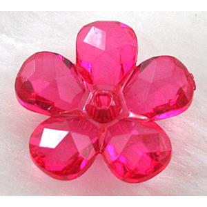 Acrylic flower beads, transparent, faceted, hot-pink, 22mm dia,approx 860pcs [PSAC02C04]