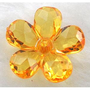 Acrylic flower beads, transparent, faceted, golden, 22mm dia,approx 860pcs [PSAC02C06]