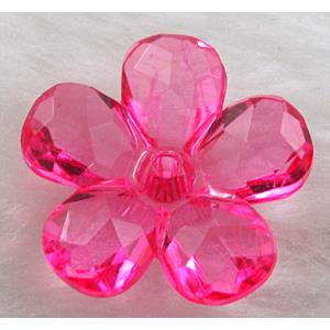 Acrylic flower beads, transparent, faceted, hot pink, 22mm dia,approx 860pcs [PSAC02C08]