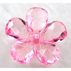 Acrylic flower beads, transparent, faceted, pink, 22mm dia,approx 860pcs [PSAC02C12]