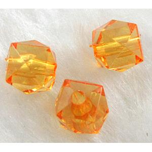 Faceted cube Acrylic Bead,Transparent, Orange, 8mm dia, approx 3700pcs [PSAC09C02]