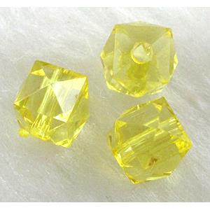 Faceted cube Acrylic Bead,Transparent, Yellow, 8mm dia, approx 3700pcs [PSAC09C03]