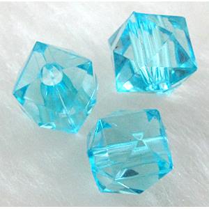 Faceted cube Acrylic Bead,Transparent, Blue, 8mm dia, approx 3700pcs [PSAC09C04]