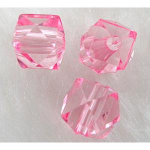 Faceted cube Acrylic Bead,Transparent, Pink, 8mm dia, approx 3700pcs [PSAC09C07]