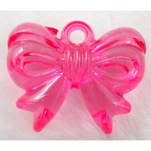 Bowknot Acrylic pendant, transparent, hot pink, 28x22mm, approx 310pcs [PSAC14C03]