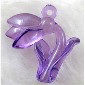 Flower Acrylic pendant, transparent, purple, 30x30mm, approx 500pcs [PSAC16C01]