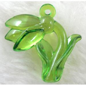 Flower Acrylic pendant, transparent, green, 30x30mm, approx 500pcs [PSAC16C02]