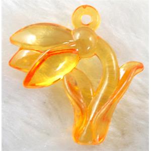 Flower Acrylic pendant, transparent, orange, 30x30mm, approx 500pcs [PSAC16C03]