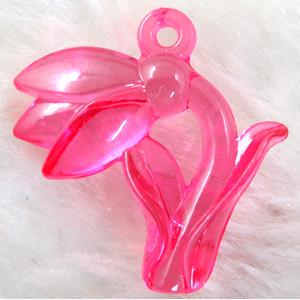 Flower Acrylic pendant, transparent, hot pink, 30x30mm, approx 500pcs [PSAC16C04]