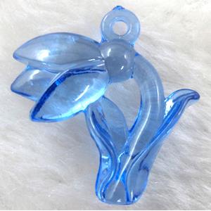 Flower Acrylic pendant, transparent, blue, 30x30mm, approx 500pcs [PSAC16C06]