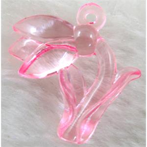 Flower Acrylic pendant, transparent, pink, 30x30mm, approx 500pcs [PSAC16C07]