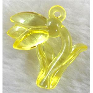 Flower Acrylic pendant, transparent, yellow, 30x30mm, approx 500pcs [PSAC16C08]