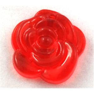 Acrylic pendant, rose-flower, transparent, red, 20mm dia, approx 600pcs [PSAC24C01]