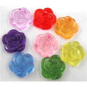 Acrylic pendant, rose-flower, transparent, mixed color, 20mm dia, approx 600pcs [PSAC24MIX]