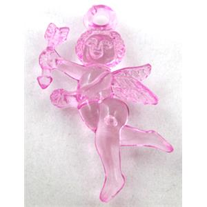 Acrylic pendant, angel, transparent, hot-pink, 30x40mm, approx 630pcs [PSAC25C01]