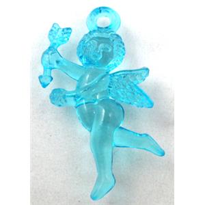 Acrylic pendant, angel, transparent, aqua, 30x40mm, approx 630pcs [PSAC25C04]