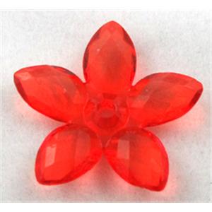 Acrylic bead, flower, transparent, red, 22mm dia, approx 1600pcs [PSAC28C06]