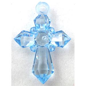 Acrylic pendant, cross, transparent, blue, 20x28mm, approx 1300pcs [PSAC30C01]