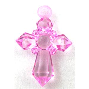 Acrylic pendant, cross, transparent, hot-pink, 20x28mm, approx 1300pcs [PSAC30C02]