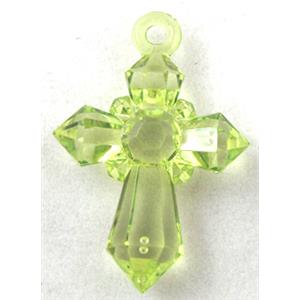 Acrylic pendant, cross, transparent, olive, 20x28mm, approx 1300pcs [PSAC30C05]