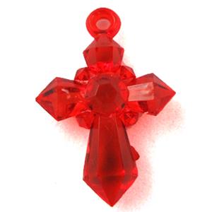 Acrylic pendant, cross, transparent, red, 20x28mm, approx 1300pcs [PSAC30C06]