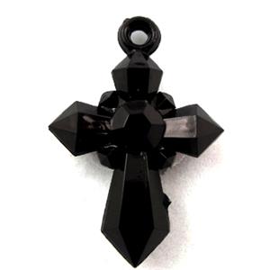 Acrylic pendant, cross, transparent, black, 20x28mm, approx 1300pcs [PSAC30C08]