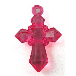Acrylic pendant, cross, transparent, hotpink, 20x28mm, approx 1300pcs [PSAC30C09]