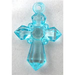 Acrylic pendant, cross, transparent, aqua, 20x28mm, approx 1300pcs [PSAC30C10]