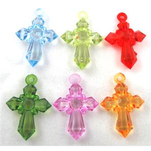 Acrylic pendant, cross, transparent, mixed color, 20x28mm, approx 1300pcs [PSAC30MIX]