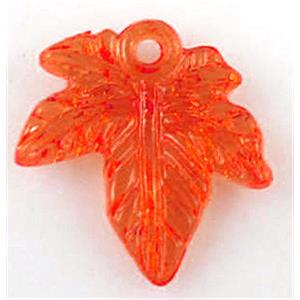 Acrylic pendant, transparent, red leaf, 20x22mm [PSAC36C02]