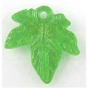 Acrylic pendant, transparent, green leaf, 20x22mm [PSAC36C04]