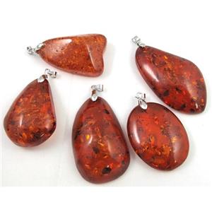 amber pendant, mixed shape, red, approx 28-45mm [PSAM09]