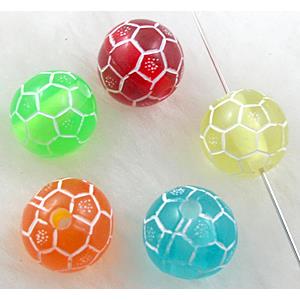 Acrylic beads, round, football, mixed color, 14mm dia, approx 640pcs [PSCH014]