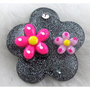 Resin Cabochon, flower, flat-back, black, approx 29mm dia [PSCH033C01]