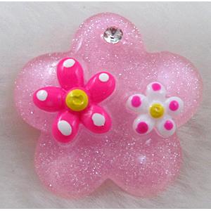 Resin Cabochon, flower, flat-back, pink, approx 29mm dia [PSCH033C03]