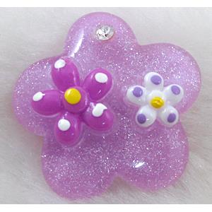Resin Cabochon, flower, flat-back, lavender, approx 29mm dia [PSCH033C05]