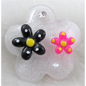 Resin Cabochon, flower, flat-back, white, approx 29mm dia [PSCH033C06]