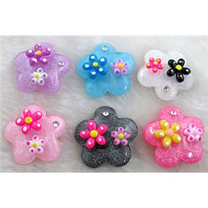 Resin Cabochon, flower, flat-back, mixed color, approx 29mm dia [PSCH033MIX]